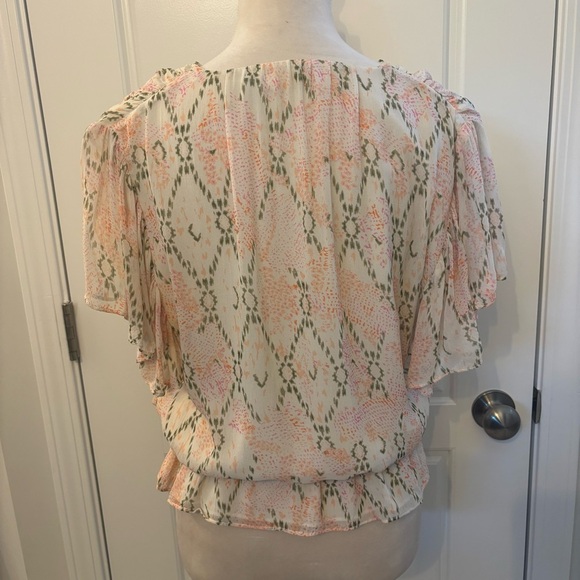 Ramy Brook Cream Short Ruffle Sleeve Faux Wrap Blouse Top Medium Careerwear - Picture 6 of 11